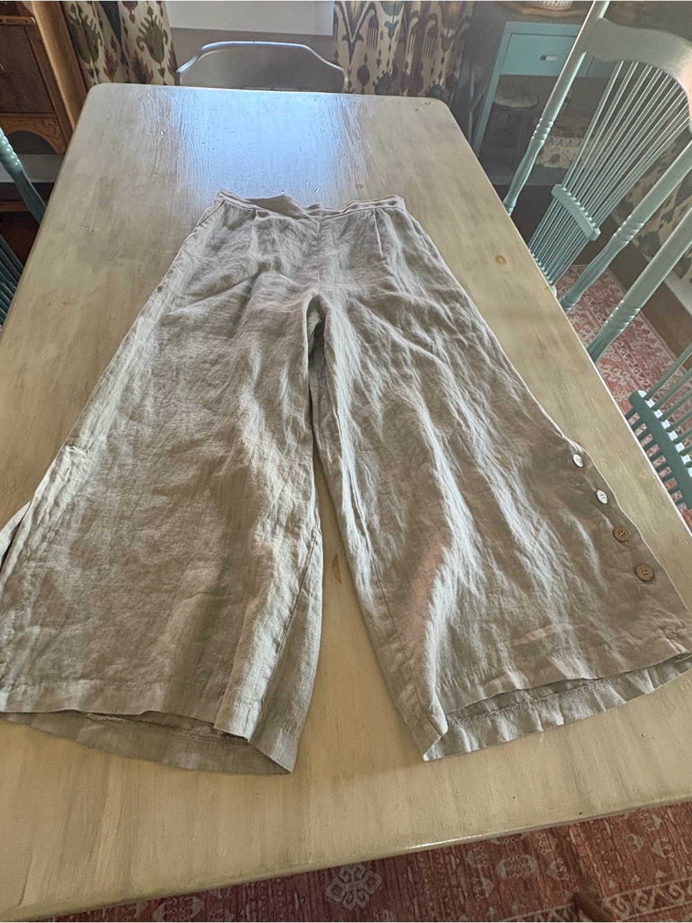 NWT INIZIO Wide Leg Linen Button Crop Pant Ash Gray Medium Pockets
